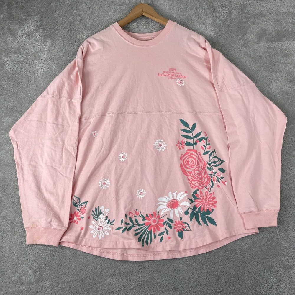 Disney Epcot Spirit Jersey Womens XL Pink 2019 Flower Garden Minnie Long Sleeve - Picture 1 of 8